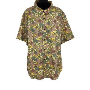 Quiksilver Mens XXL Tropical Floral Shirt Regular Fit 54% Hemp 44% Cotton Short